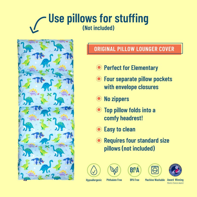 Wildkin Kids Floor Lounger â€“ Pillow Lounger, Travel-Friendly, Ideal for Sleepovers, Fits Standard Pillows - Dinosaur Land - Image 4